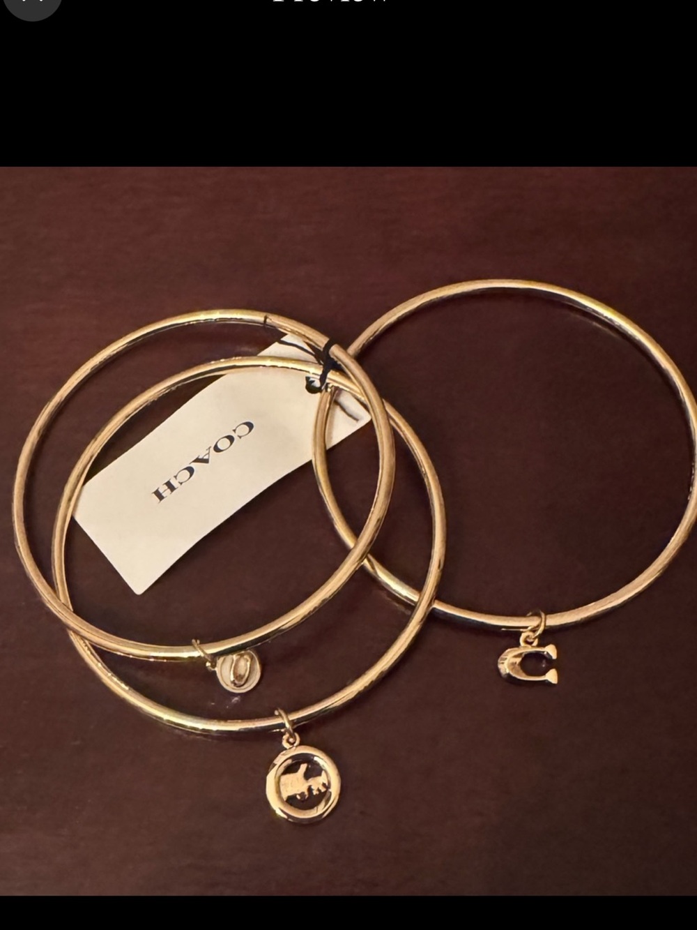 COACH HORSE AND CARRIAGE BANGLE CHARM BRACELET TRIO GOLD BRASS